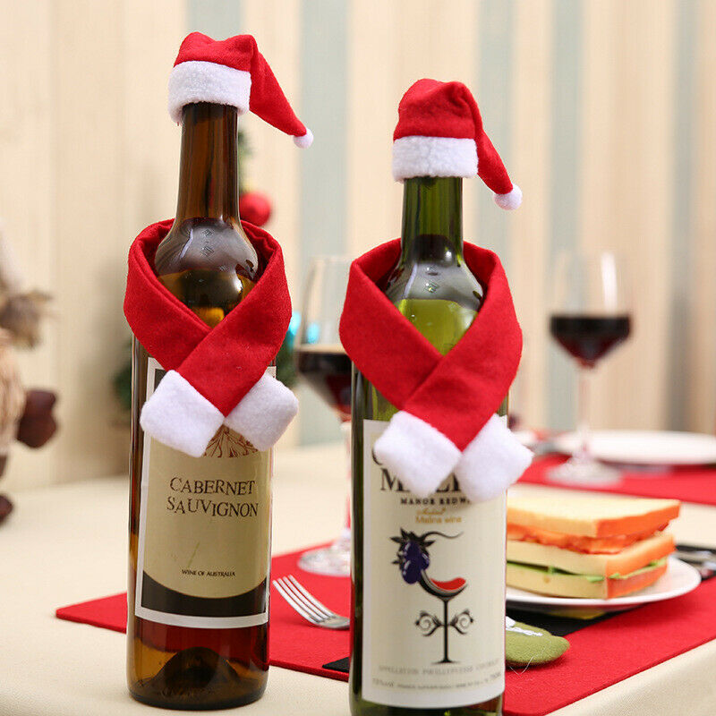 2PCS Christmas Wine Bottle Stopper Santa Hat Scarf Charms Bottle Accessories