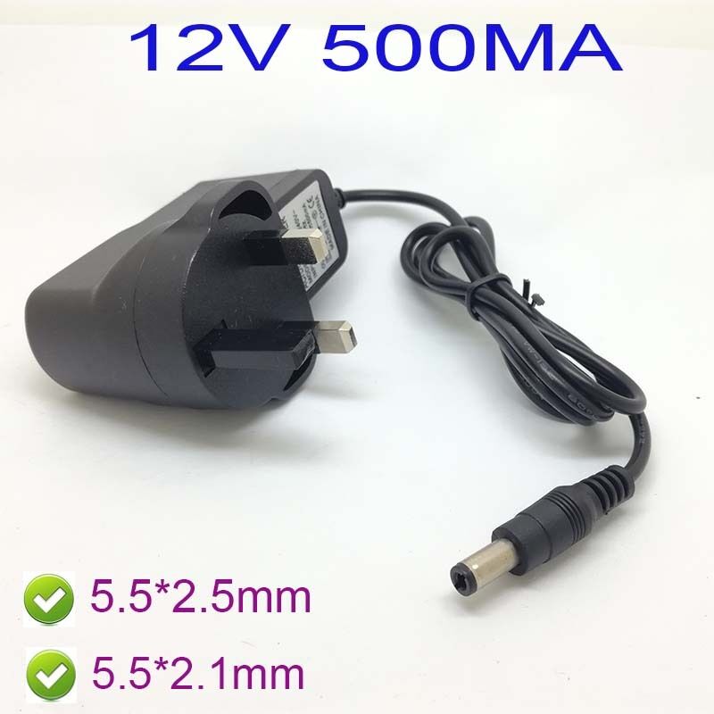UK AC 100-240V Converter Adapter DC 12V 500mA 0.5A Power Supply 5.5 x 2.1MM /BX