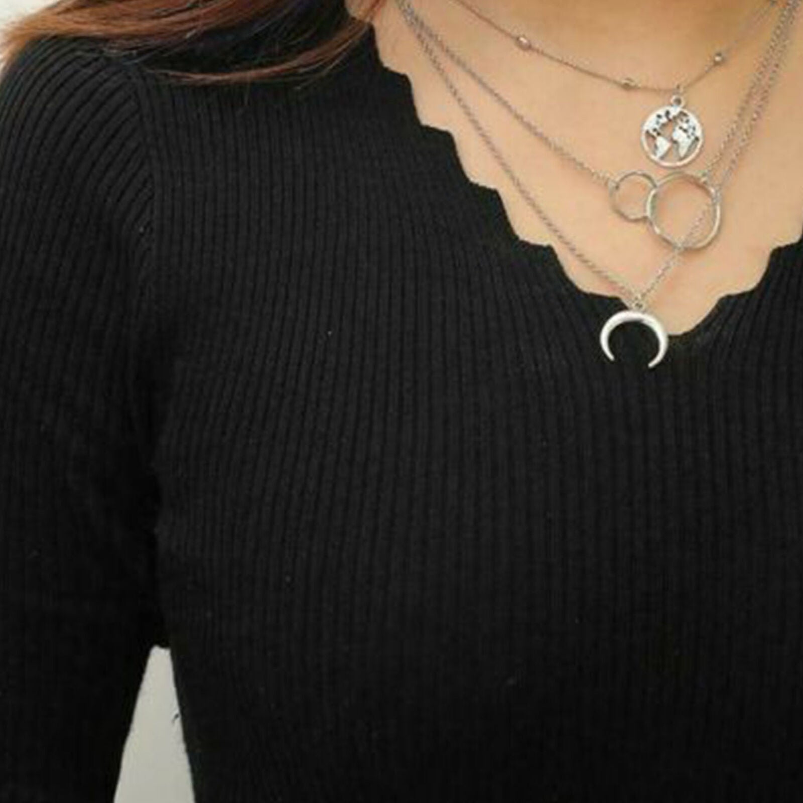 Women Boho Multi-Layer Long Chain Pendant Choker Necklace Costume Jewelry Gift