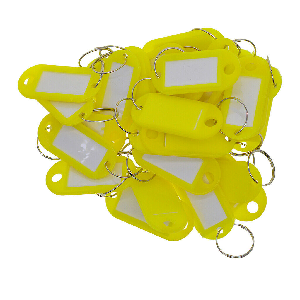 50x Plastic Key Tags Ring ID Luggage Label Name Car Keyring Yellow