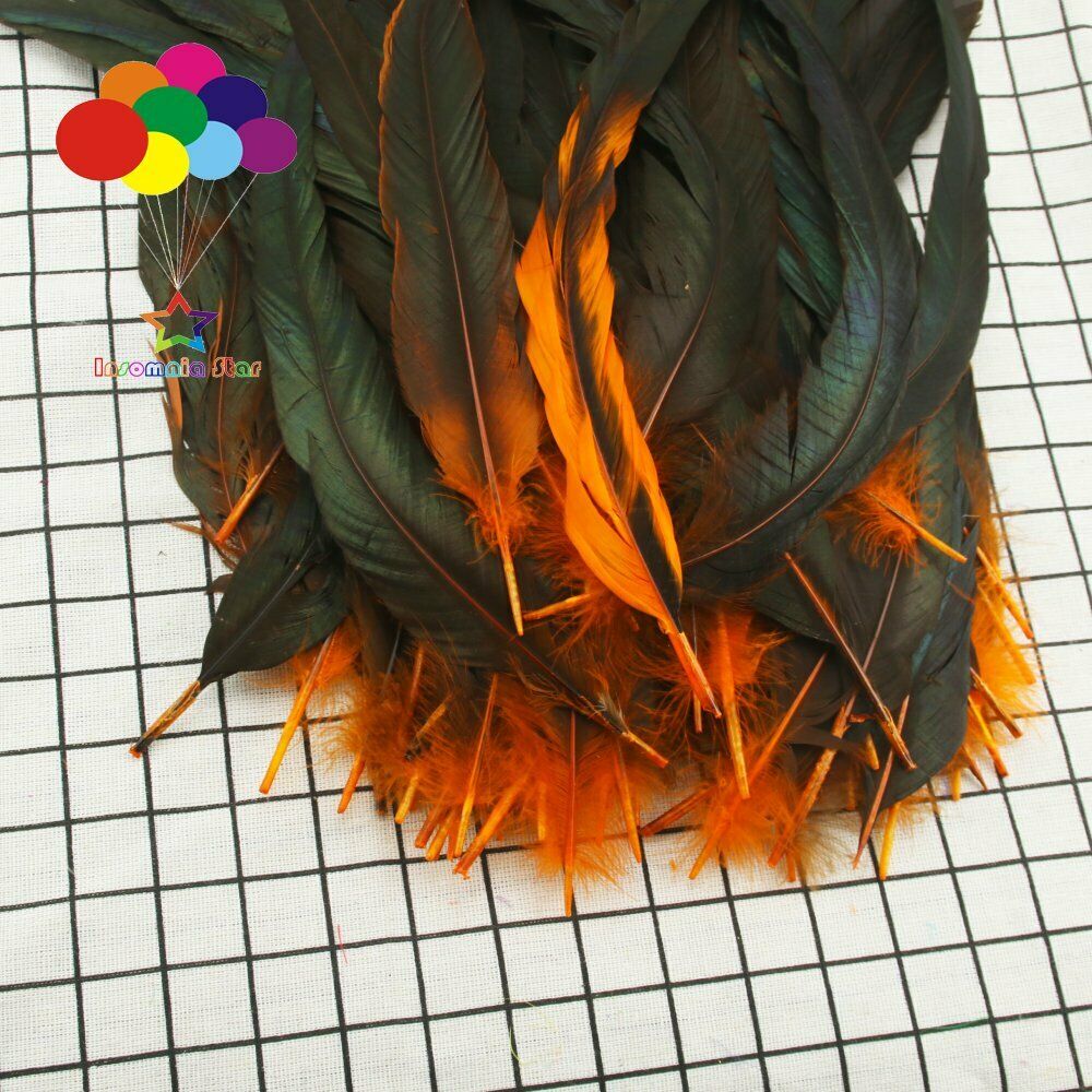 Orange dyeing 100Pcs 12-14Inch/30-35cm Cock Chicken Tail natural Feathers Crafts