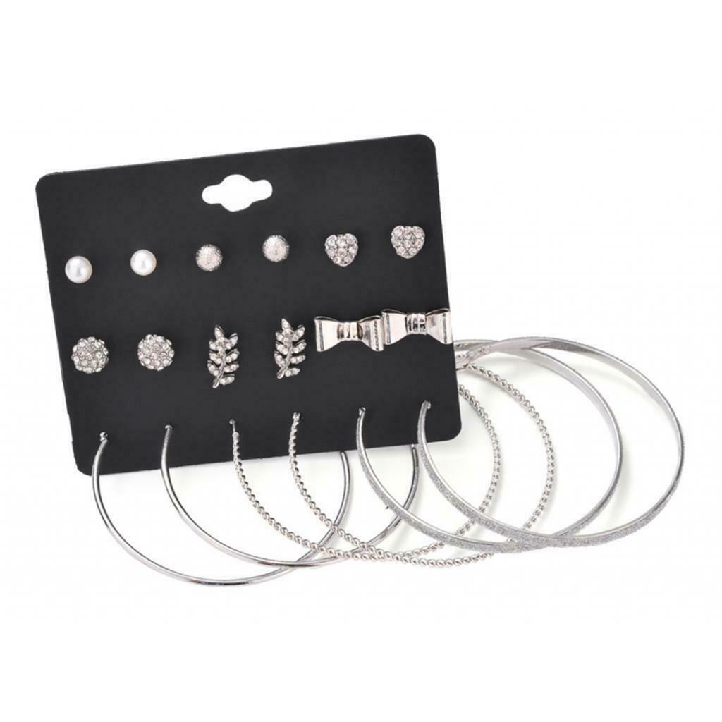 9pair Fashion Lady Ear Stud Ear Hoop Sets Heart Wedding Banquet Jewelry