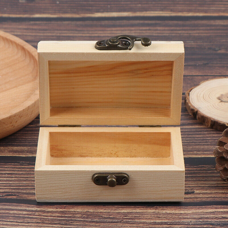 1PC Wooden Box Storage Plain Wood Jewellery Box Case With Lid Lo.l8
