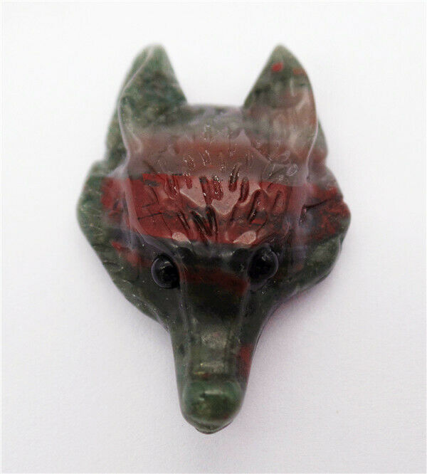 38x25x11mm Natural Africa Bloodstone Fox Head Statue Healing Decoration HH8116