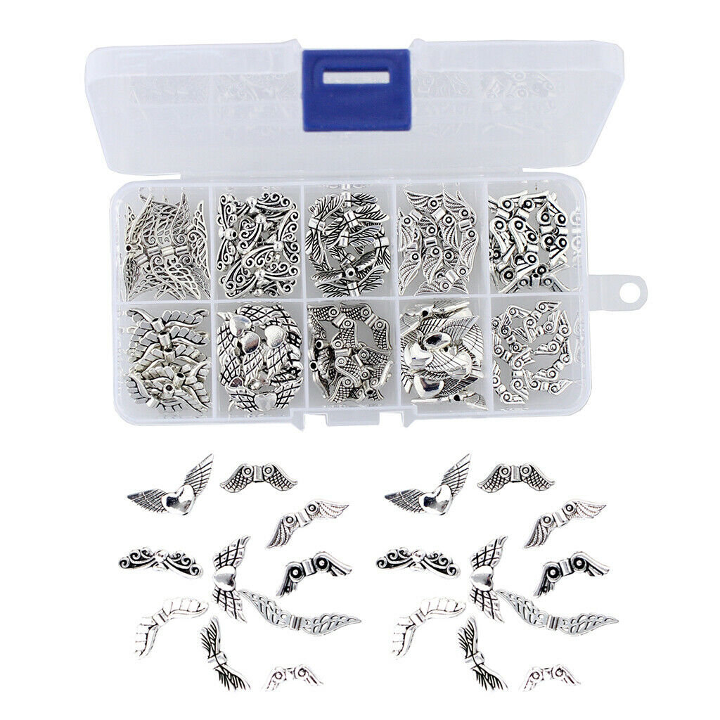 100Pcs Assorted Spacer Beads 10 Styles Angel Wings Bead Charm DIY Jewelry