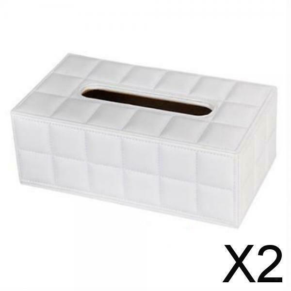 2X PU Leather Tissue Box Cover Pumping Paper Napkin Holder Box Pure White