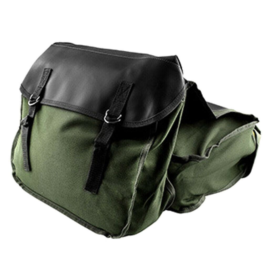 Travel Saddlebag Double Strapped Flap Canvas Saddle Box Tail Bag Army Green
