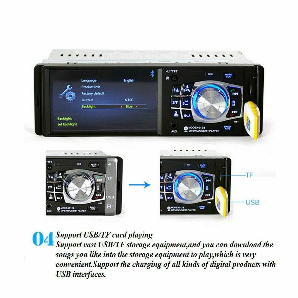 Bluetooth 4.1 Inches HD 1DIN In-Dash Car Stereo Radio MP5 Player FM with Camera/