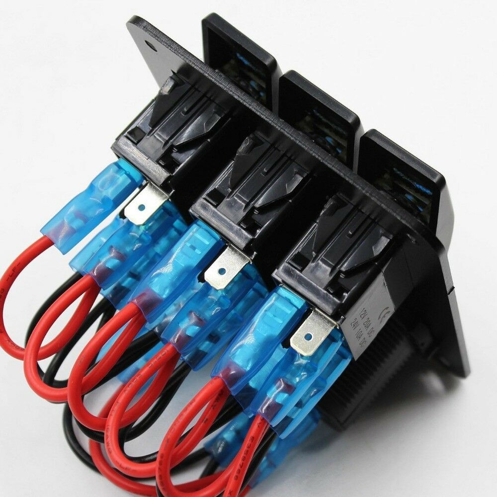Universal 3 Gang Rocker Switch Panel Green LED Double USB for RV Car Marine Boat
