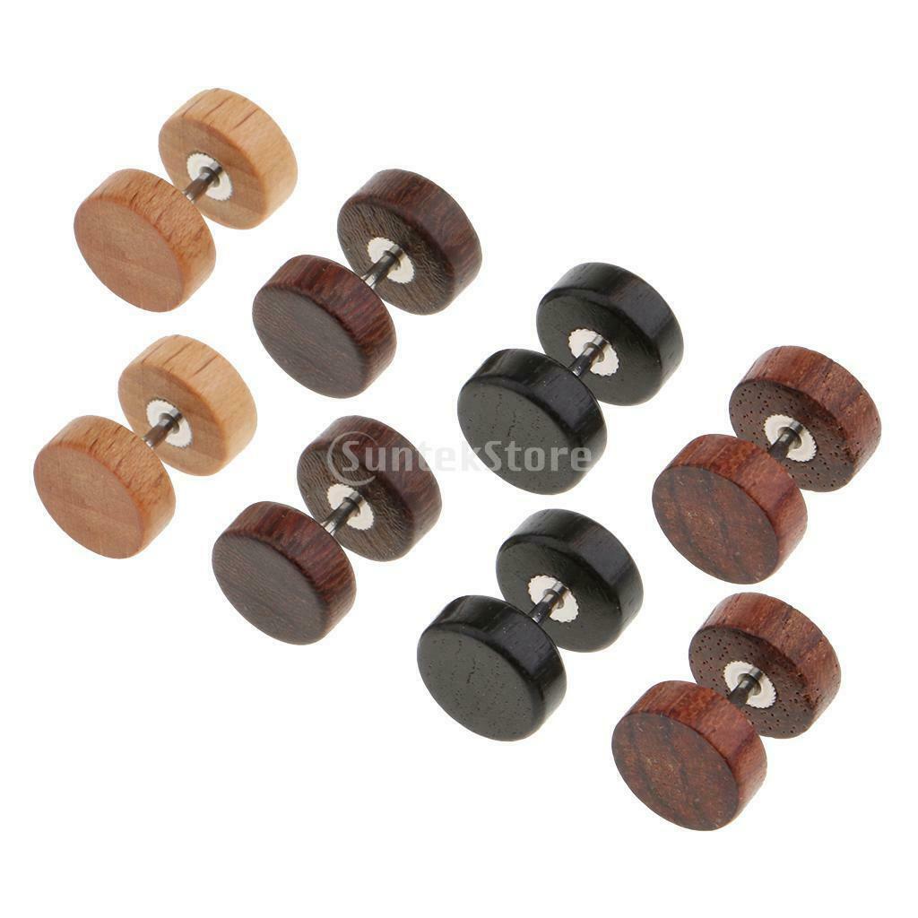 Prettyia 4 Pairs Wood Wooden Stud Earrings Ear Plugs Piercings Screw 1.2mm