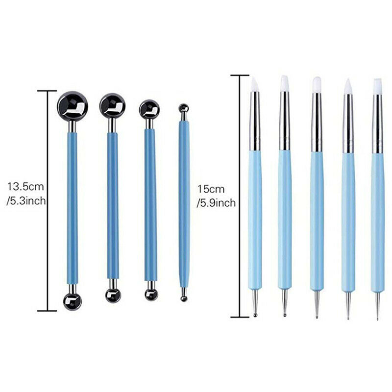 9Pcs Double Head Modelling Ball Sticks Clay Shaping Silicone Pen Nail Art TooI7