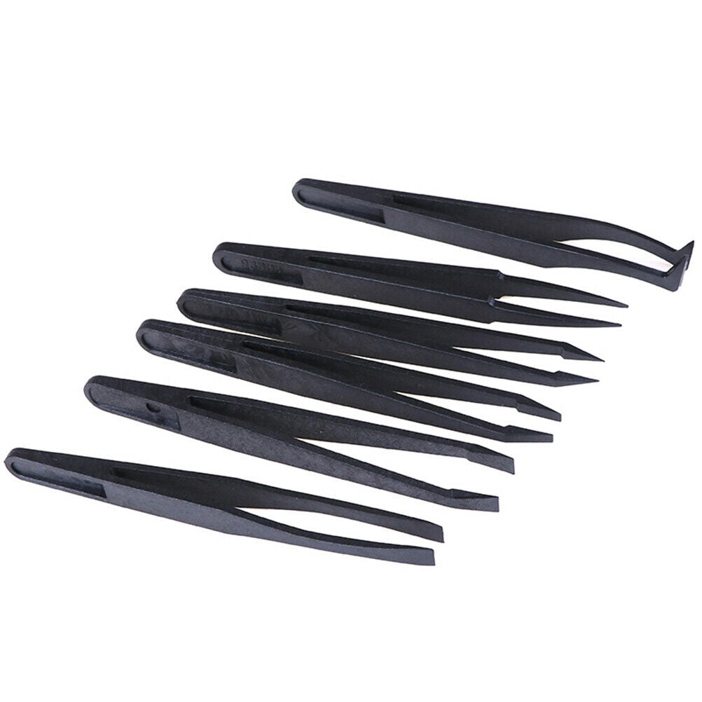 6Pcs Black anti static tweezers heat resistant plastic tweezers set craft.l8