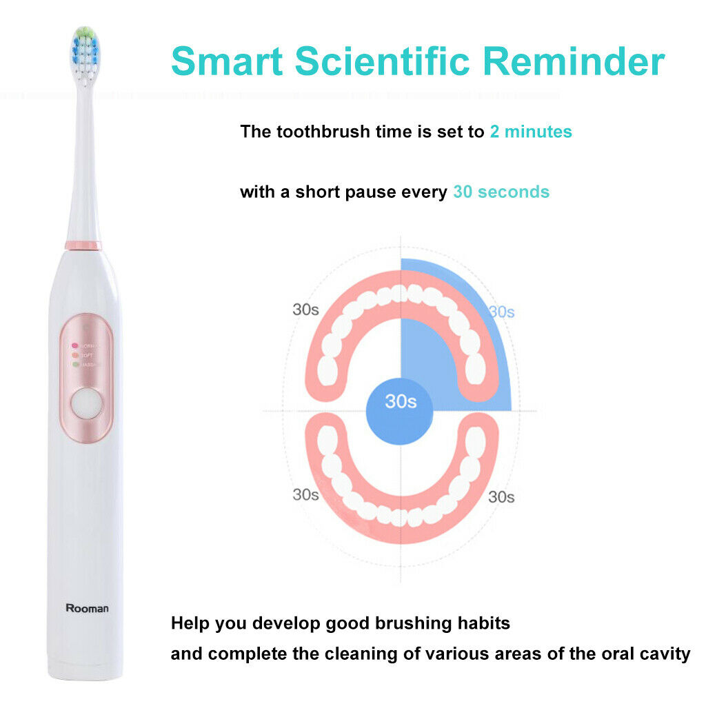 Washable 3 Modes Sonic Whitening Electric Toothbrush USB with Timer 2 Heads