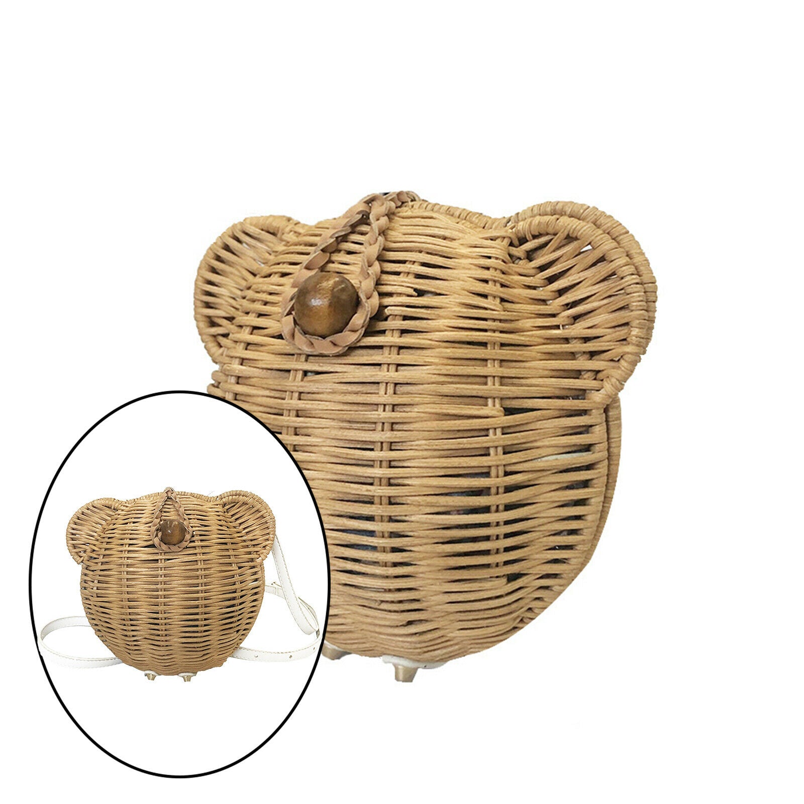 Mini Straw Bag Summer Travel Rattan Purse Handwoven Round Handbag Photo