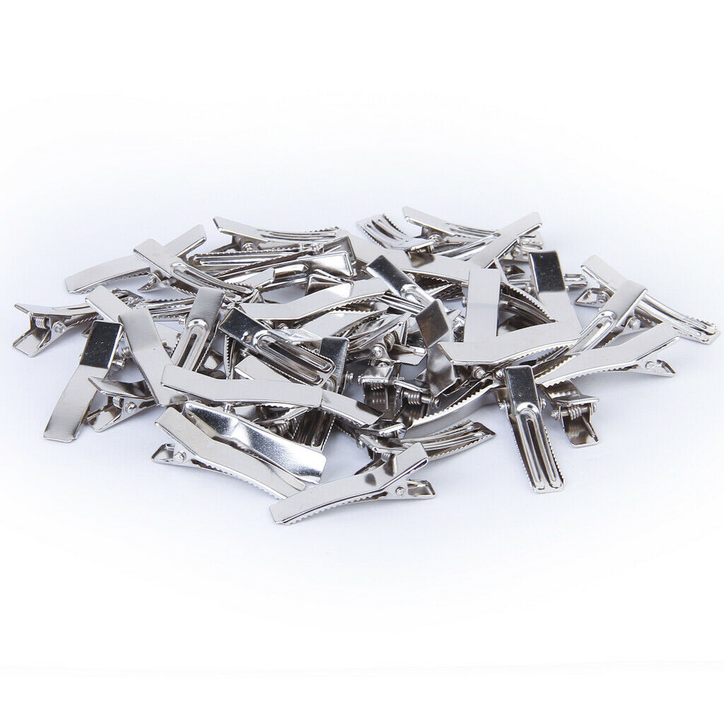 200Pcs Blank Nickel Plated Metal Round Duckbill + Double Prong Hair Clips 35mm