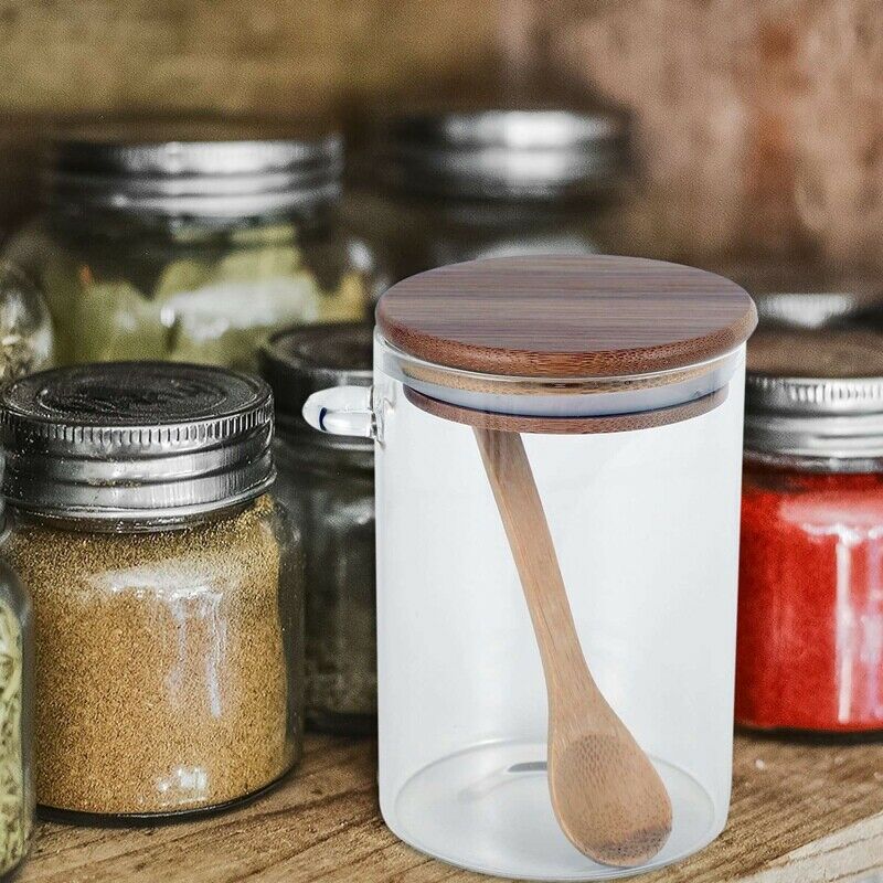 Food Storage Glass Jar Clear Sealed Canister Container with Lid and Spoon for N2