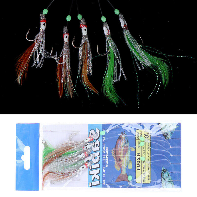 5 In 1 Night Luminous Soft Fishing Lure Fishhook Octopus Feather Fishing .l8