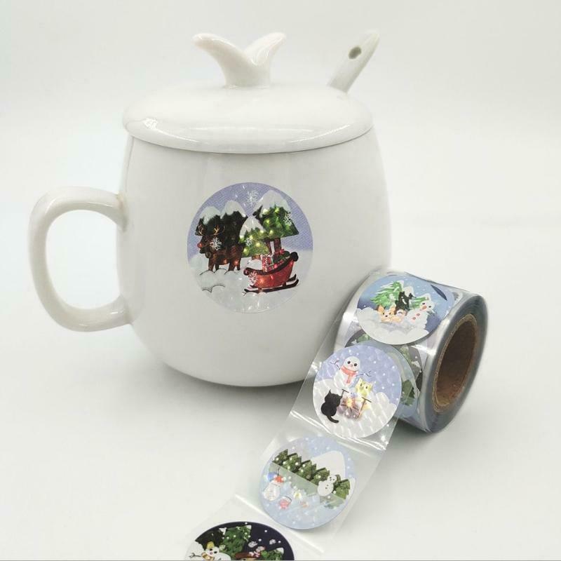 250 Pcs Round Glitter Christmas Label Stickers Present Package Decor Craft