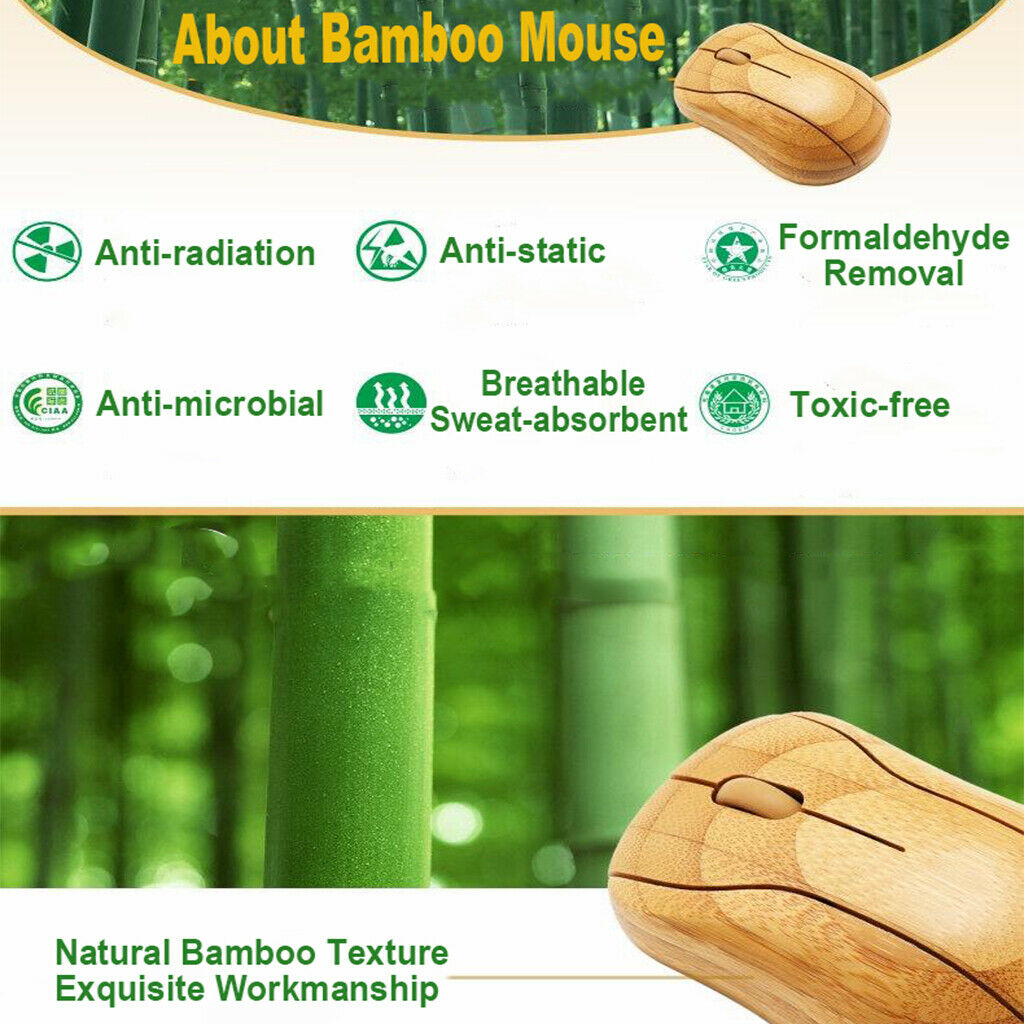Natural Bamboo  Wireless Optical Mouse for Notebook Laptop PC Computers