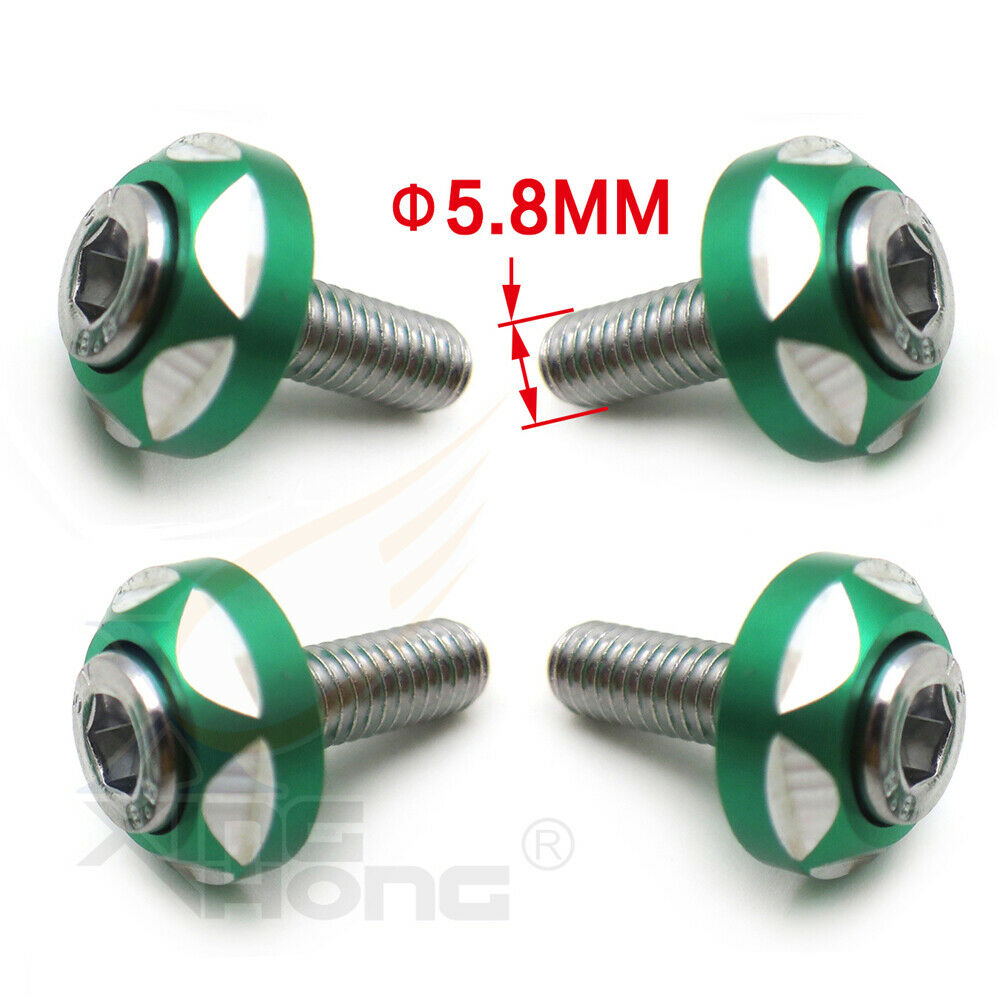 6mm Thread Dia 4Pcs GREEN Bolts Screws Car Motor Decorative License Plate Bolts