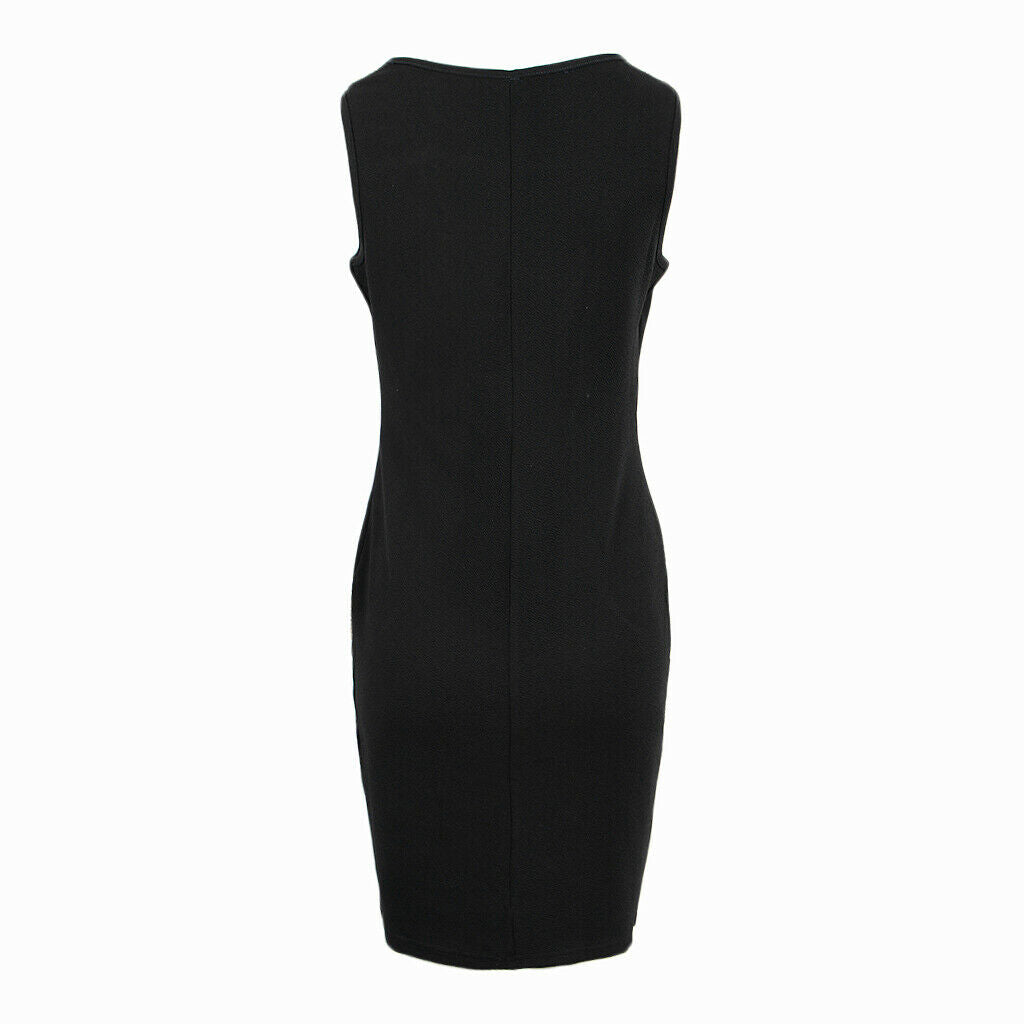 Women Summer Dress Office Wear Sleeveless Knee Length Bodycon Dress L Black