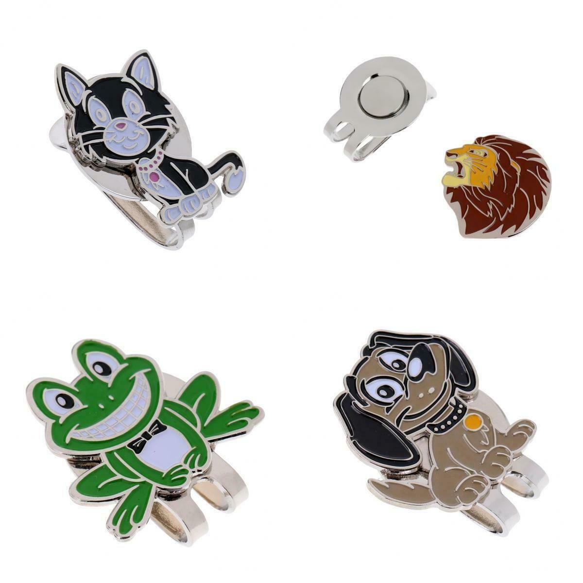 4pcs  Hat Clips with Golf Ball Marker, Cute Cartoon Animal Patterns