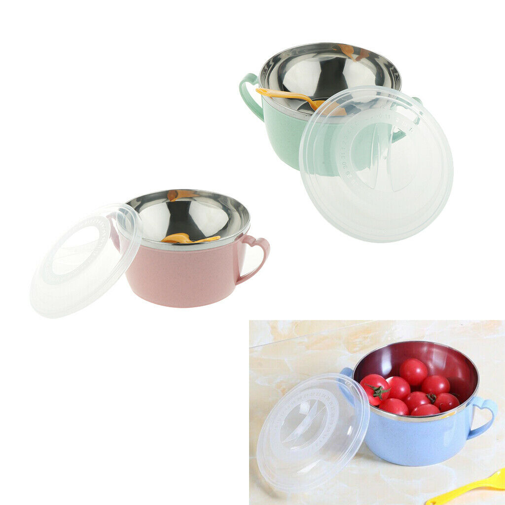 Set of 3 Stainless Steel Serving Bowls with Lid and Spoon - for Fruit / Rice /