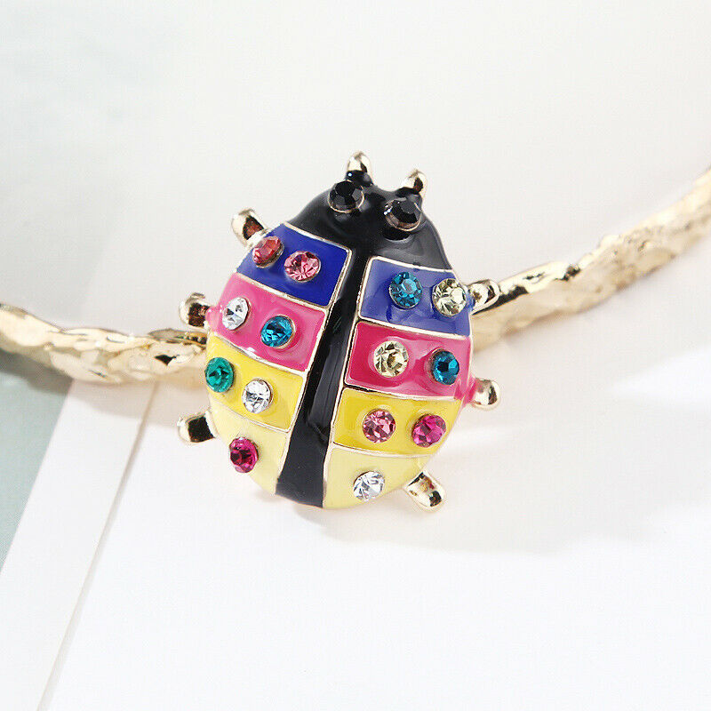 Fashion Colorful Enamel Rhinestone Ladybug Brooches Beetle Pin Corsage Je.l8