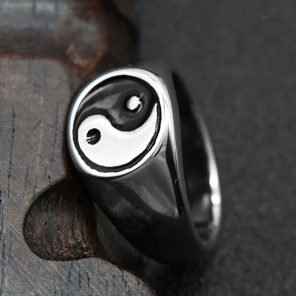 Retro Stainless Steel  Tai Chi Finger Ring Yin Yang Spinner Ring US Size 13