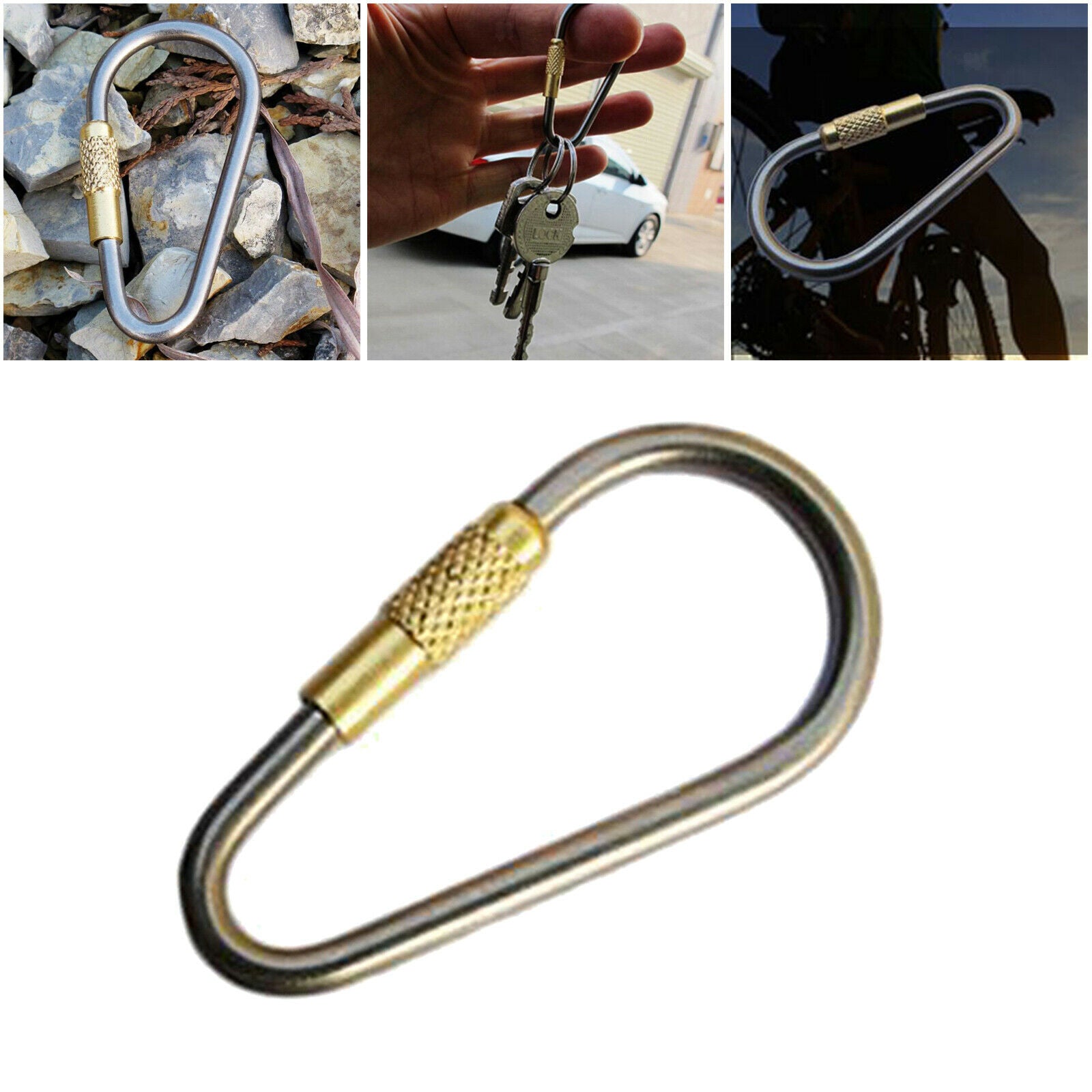 Carabiner Clips Hiking Keychain Screwgate Travel Dog Leash D-Ring Clasp Lock