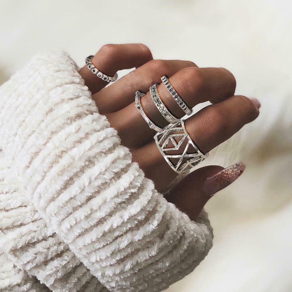 6pcs Punk Style Fashion Ring Arrow Hollow Knuckle Ring Unisex Retro Jewelry @