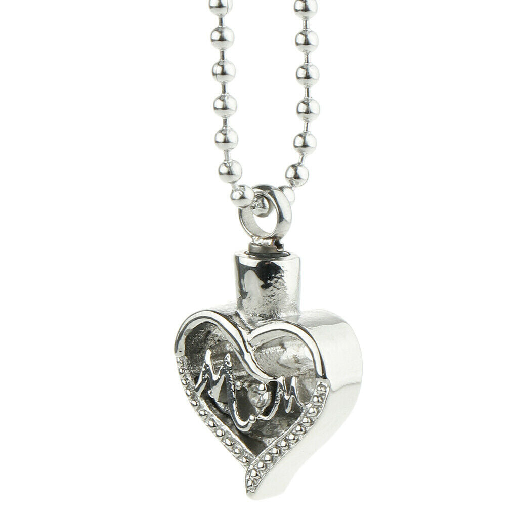 Stainless Steel Cremation Urn Pendant Necklace Ball Bead Chain Mom