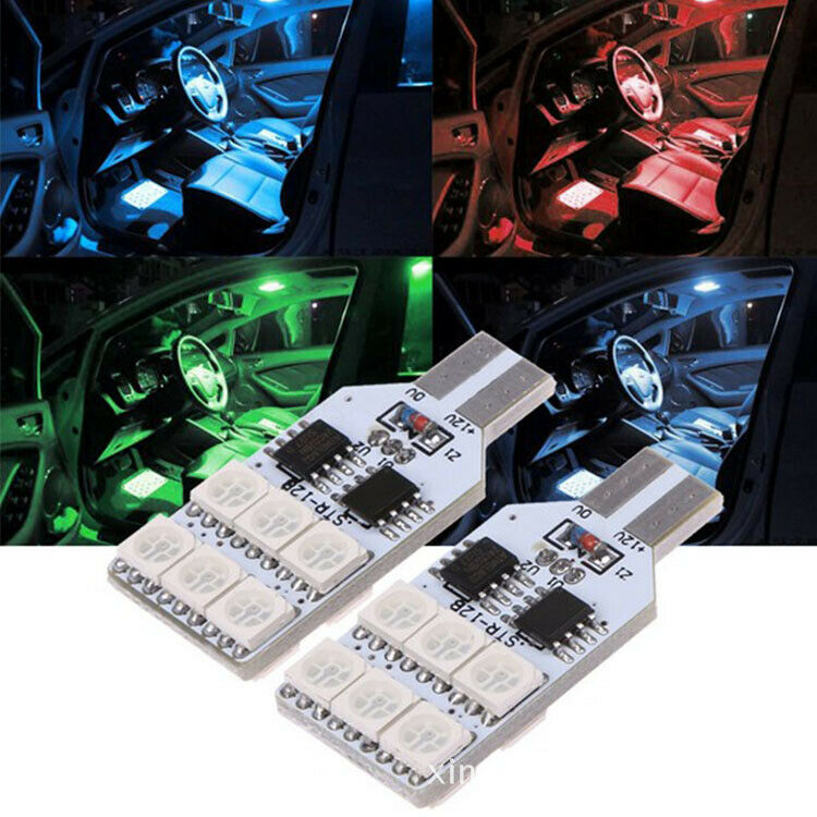 2x RGB 16 Color Remote Control T10 168 194 LED Map Dome Interior light car bulb