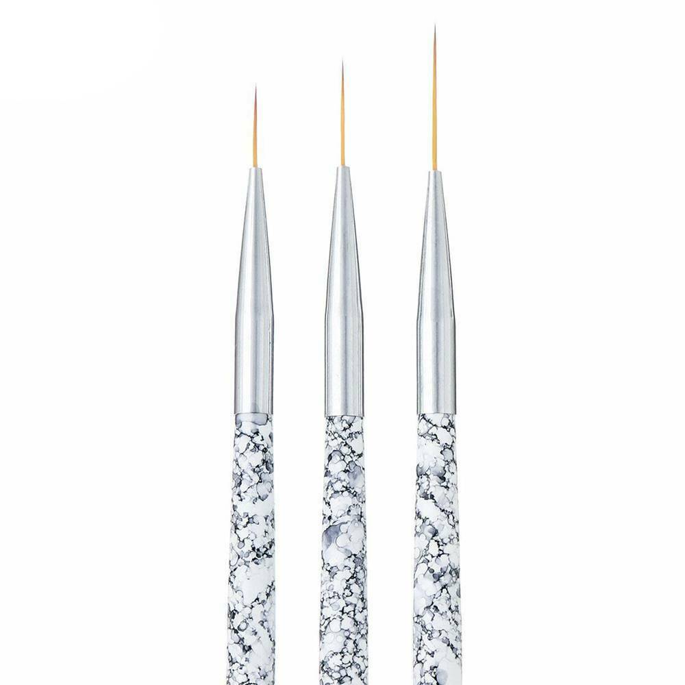 3Pcs Acrylic Nail Brushes Set Marble Handle Liner Painting Pen Nail Art Tools