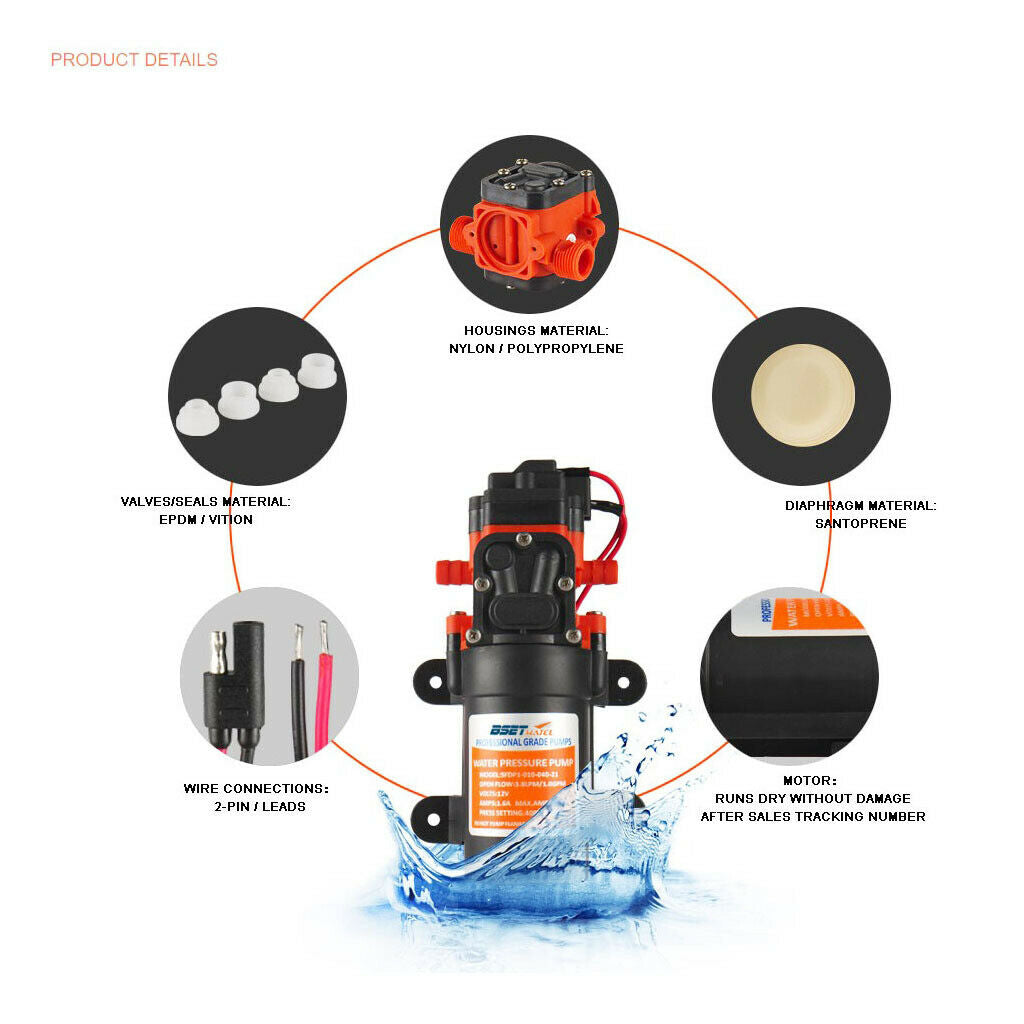 12V 35 PSI 21-Series Diaphragm Water Pressure Pump Caravan Accessories