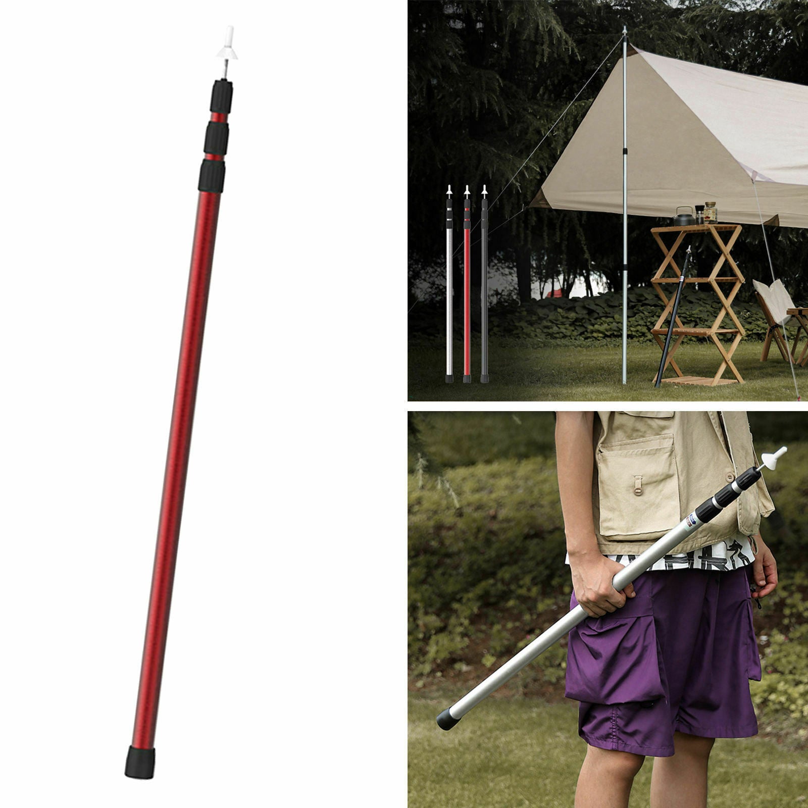 Telescoping Tarp Poles Tarp Fall Camping Hiking Shelter Hammock Shade red