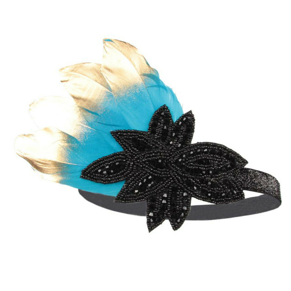 1920s Retro Style Costume Accessory Feather Flapper Headpiece Headband Blue