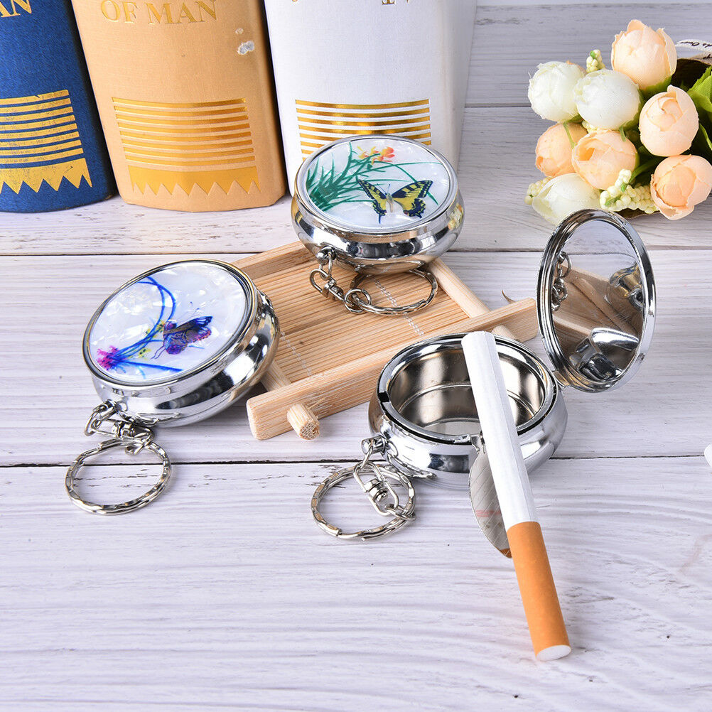 Creative Round Cigarette Keychain Portable Stainless Steel Pocket Ashtray SEDF