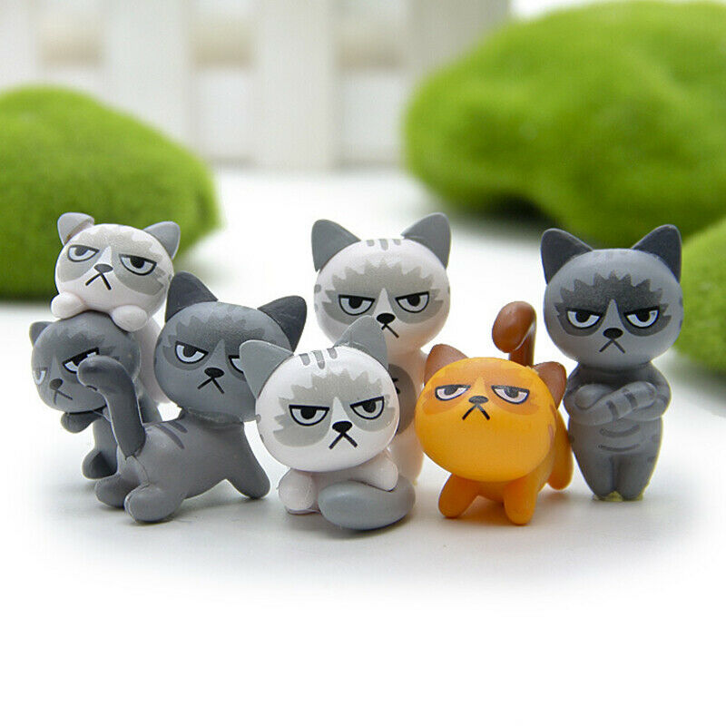 6/lot Angry Action Figures Unhappy Kitty Small Statue Crafts Ornament Miniatu FT