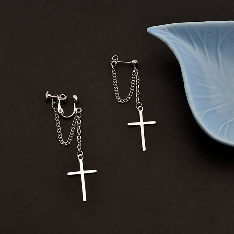 Unisex Stainless Steel Crosses Earrings for Women Gothic Rock Style Jewelry G Qx