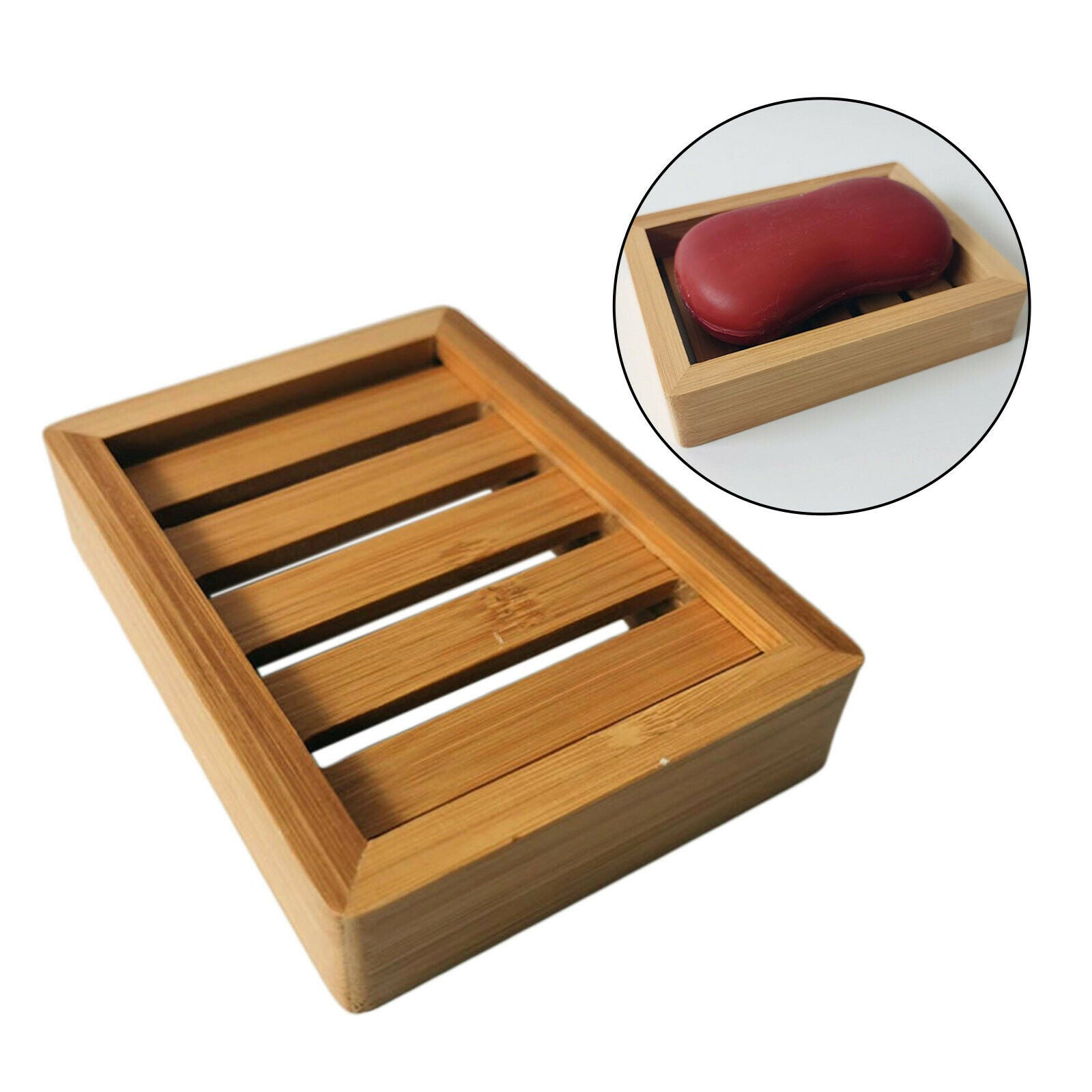12X8cm Bamboo Soap Dish Bathroom Shower Kitchen Soap Holder Sponges Bathtub