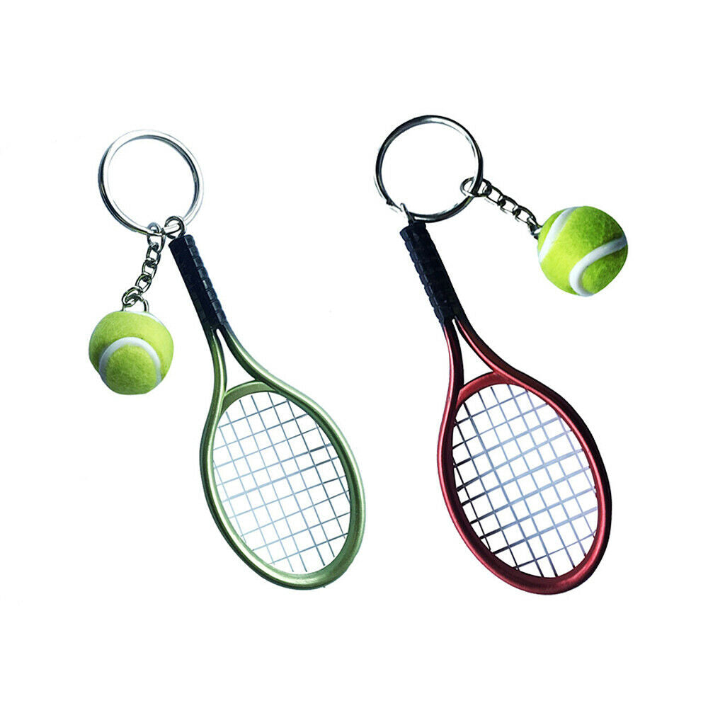 2x Small Tennis Ball Racket Pendant Key Ring Creative Gift For Family Friend
