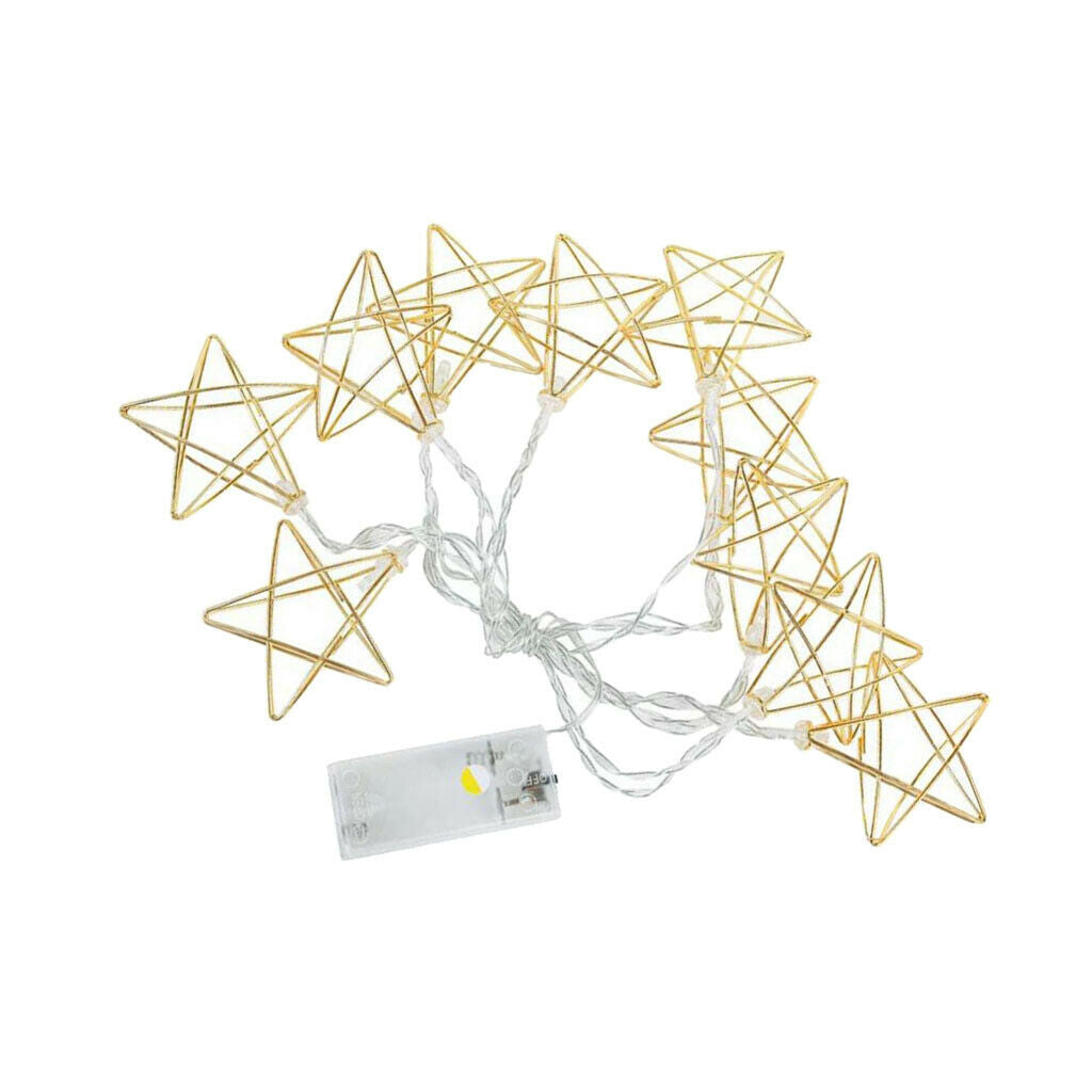 10LED Battery Powered Hollow Metal Star Fairy Chain Lamp Warm White Decor