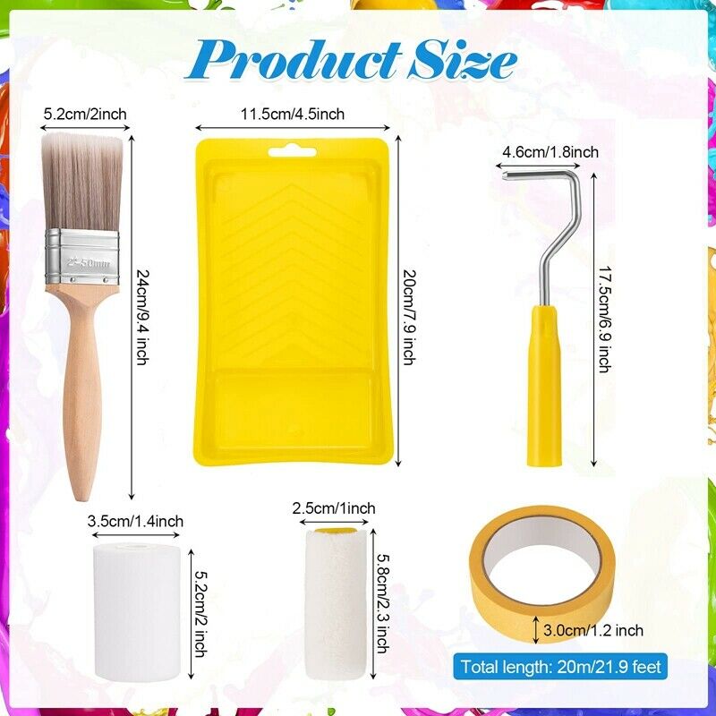 7Pcs Mini Foam Paint Roller Tray Set 2 Inch Small Roller Paint Brush Foam PainR3