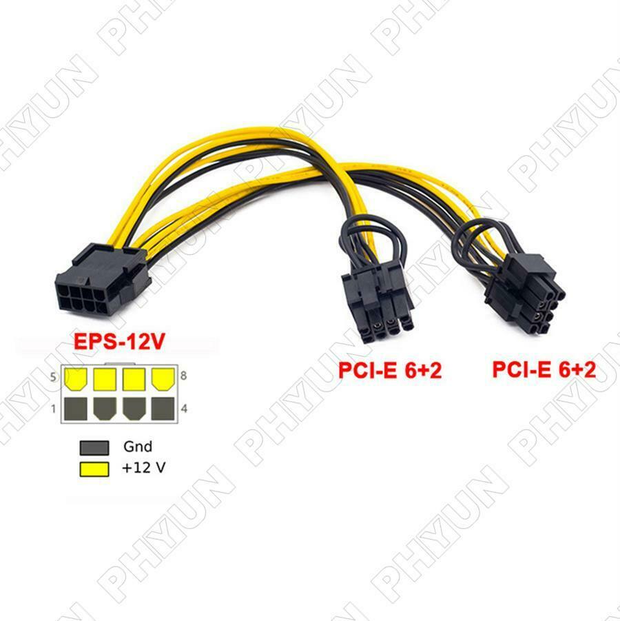 10x EPS CPU 8 Pin to Dual 8 (6+2) Pin PCIE Male Adapter Power Supply Cable 22cm