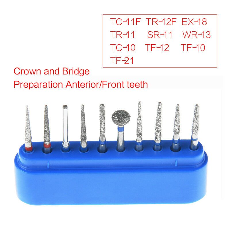50 X Dental Diamond Burs Set f Crown & Bridge Preparation Anterior Front Teeth