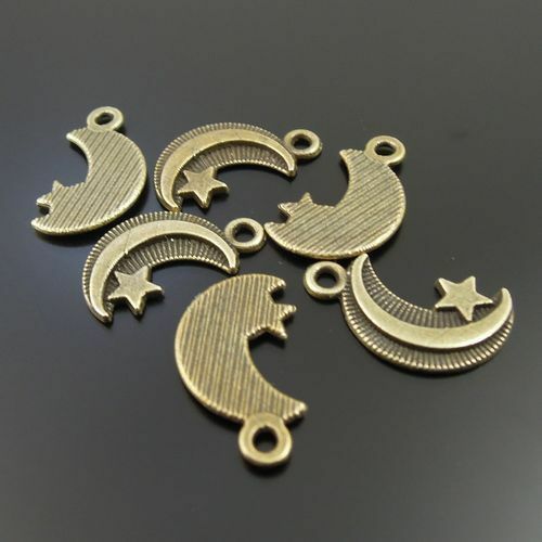 80 pcs Retro Bronze Star Moon Alloy Charm Pendant Dangle Earring Making 13*10mm
