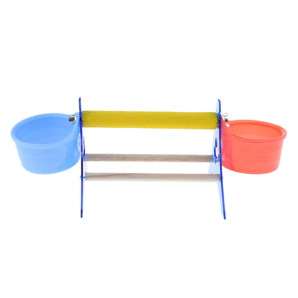 Pet Bird Parrot Table Perch with Cup for Watering & Feeding Small