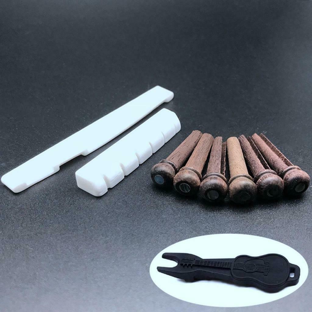 Six String Bridge +Saddle +Nut +Pins Cattle Bone Slotted for Acoustic Guitar
