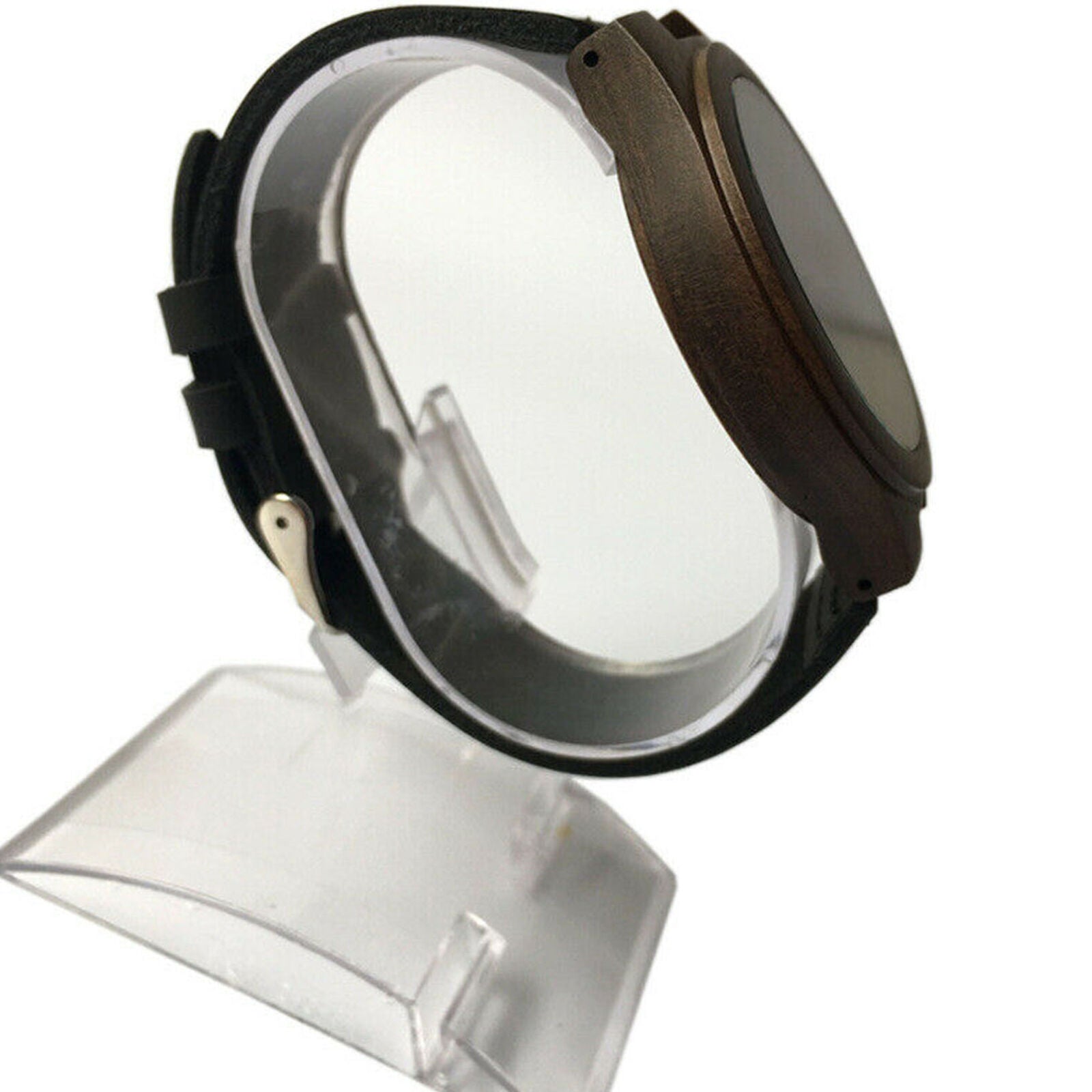 Men's Wood Leather Band Bamboo Quartz Watch Casual Women Sport Wrist Strap Black